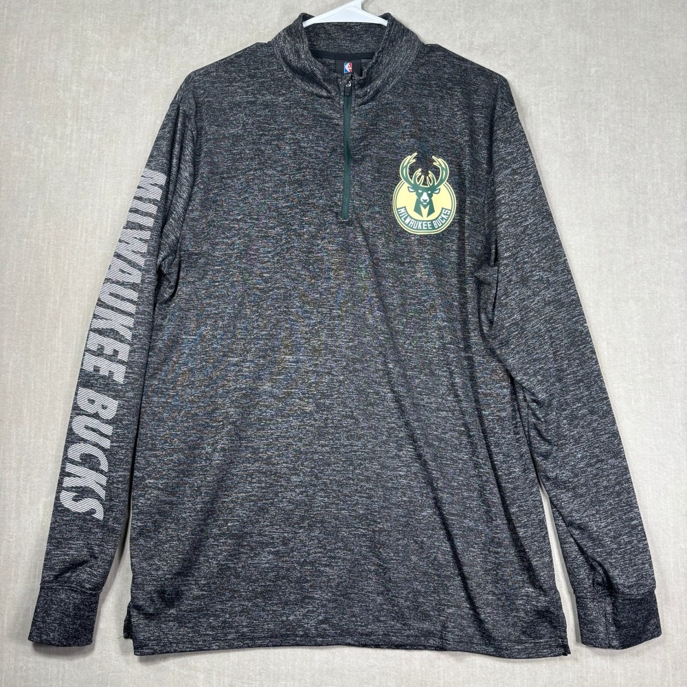 NBA Milwaukee‎ Bucks Pullover Mens L Gray Quarter Zip Logo